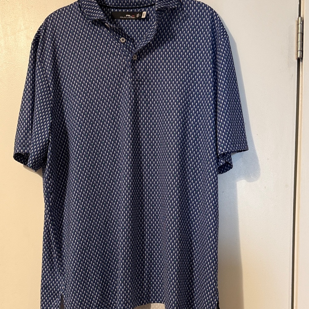 RLX Ralph Lauren Blue Navy Micro-Pattern Short Sleeve Polo